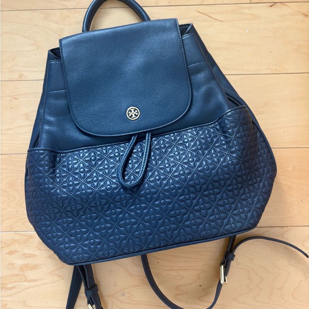 Tory Burch Midnight Blue Embossed Backpack